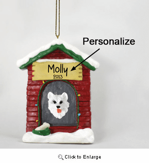 American Eskimo Dog Personalized Dog House Christmas Ornament