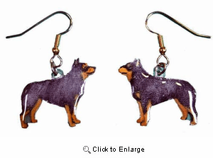Australian Cattle Dog Earrings Blue Hand Painted Acrylic