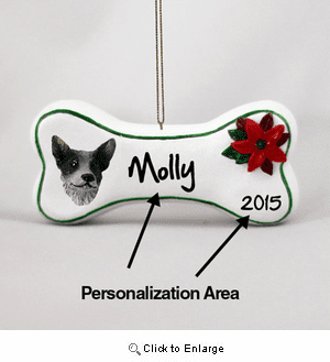 Australian Cattle Dog Personalized Dog Bone Christmas Ornament Blue