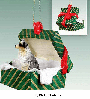 Australian Shepherd Gift Box Christmas Ornament Blue Docked Tail