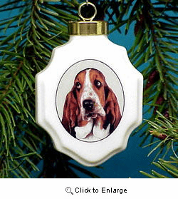 Basset Hound Christmas Ornament Porcelain