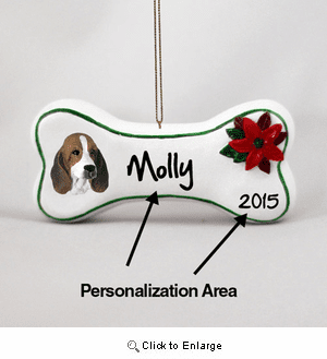 Basset Hound Personalized Dog Bone Christmas Ornament