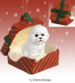 Bichon Frise Gift Box Red Christmas Ornament