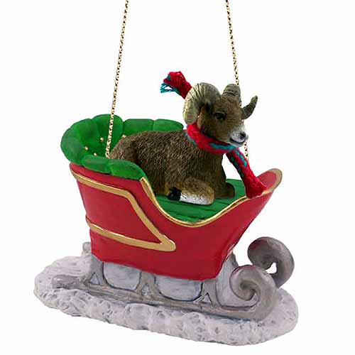 Big Horn Sheep Sleigh Ride Christmas Ornament
