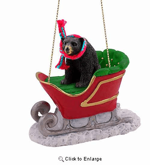 Black Bear Sleigh Ride Christmas Ornament