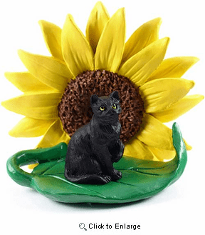 Black Cat Sunflower Figurine