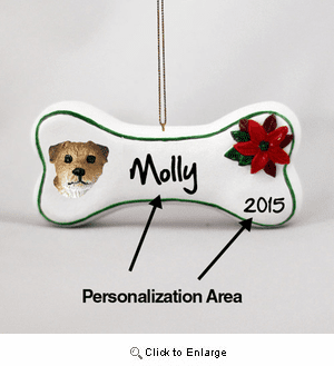 Border Terrier Personalized Dog Bone Christmas Ornament