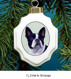 Boston Terrier Christmas Ornament Porcelain
