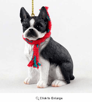 Boston Terrier with Scarf Christmas Ornament Large Version