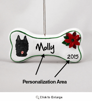 Bouvier Des Flandres Personalized Dog Bone Christmas Ornament