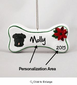Bouvier Des Flandres Personalized Dog Bone Christmas Ornament Uncropped