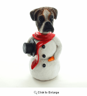 Boxer Brindle Uncropped Snowman Christmas Decoration
