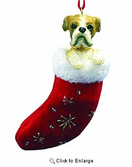 Boxer Christmas Stocking Ornament Uncropped