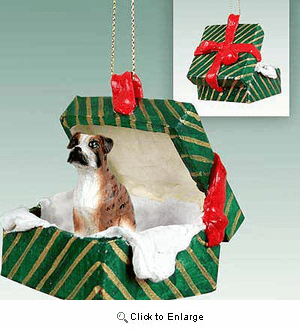 Boxer Gift Box Christmas Ornament Brindle Uncropped