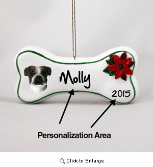 Boxer Personalized Dog Bone Christmas Ornament Brindle Uncropped