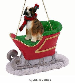 Boxer Sleigh Ride Christmas Ornament Brindle Uncropped