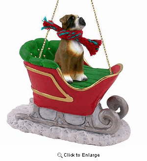 Boxer Sleigh Ride Christmas Ornament Uncropped