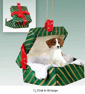 Brittany Gift Box Christmas Ornament Brown-White