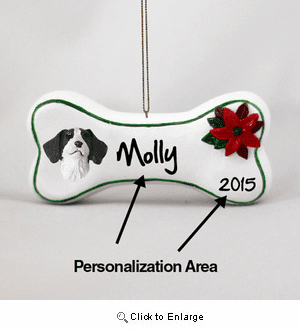 Brittany Personalized Dog Bone Christmas Ornament Liver-White