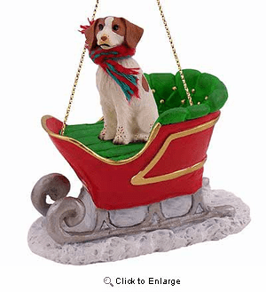 Brittany Sleigh Ride Christmas Ornament Brown-White