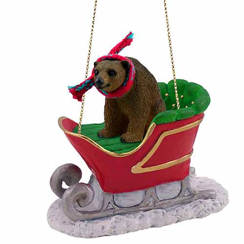 Brown Bear Sleigh Ride Christmas Ornament