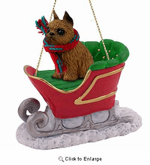 Brussels Griffon Sleigh Ride Christmas Ornament Red