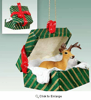 Buck Deer Gift Box Christmas Ornament
