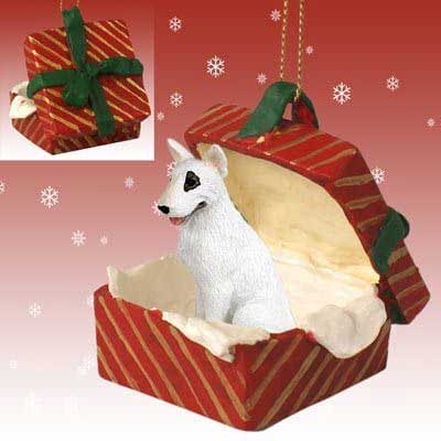 Bull Terrier Gift Box Red Christmas Ornament