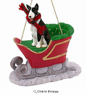 Bull Terrier Sleigh Ride Christmas Ornament Brindle
