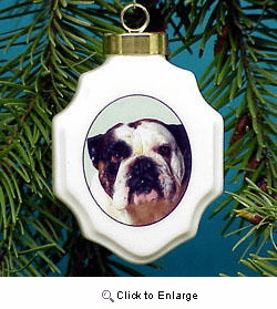 Bulldog Christmas Ornament Porcelain