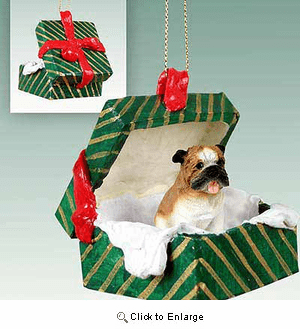Bulldog Gift Box Christmas Ornament