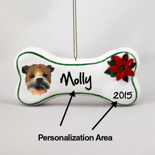 Bulldog Personalized Dog Bone Christmas Ornament