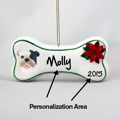 Bulldog Personalized Dog Bone Christmas Ornament Brindle