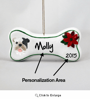 Bulldog Personalized Dog Bone Christmas Ornament Brindle