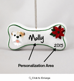 Bulldog Personalized Dog Bone Christmas Ornament White