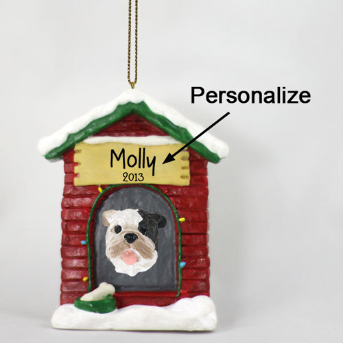 Bulldog Personalized Dog House Christmas Ornament Brindle