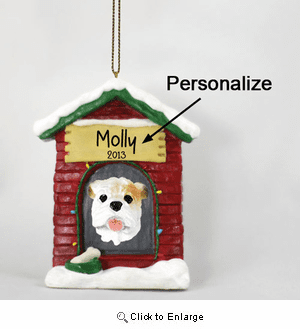 Bulldog Personalized Dog House Christmas Ornament White
