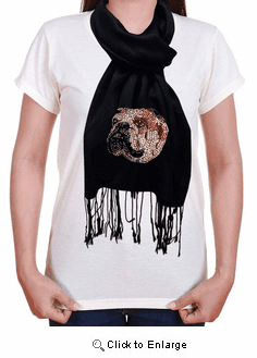 Bulldog Rhinestone-Stud Pashmina Wrap Scarf