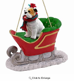 Bulldog Sleigh Ride Christmas Ornament White