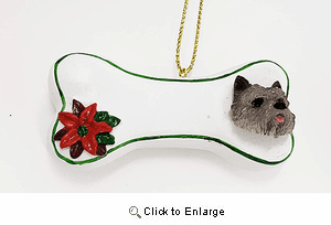 Cairn Terrier Personalized Dog Bone Christmas Ornament Gray