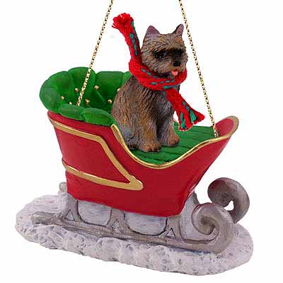 Cairn Terrier Sleigh Ride Christmas Ornament Brindle