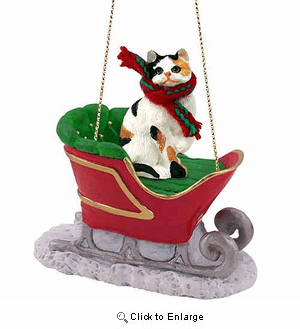 Calico Cat Sleigh Ride Christmas Ornament Calico Shorthaired