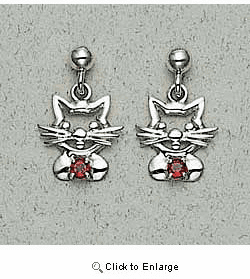 Cat Earrings Garnet Studded