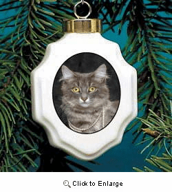 Cat in Pearls Christmas Ornament Porcelain