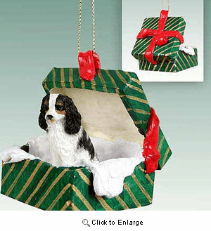 Cavalier King Charles Spaniel Gift Box Christmas Ornament Black-White