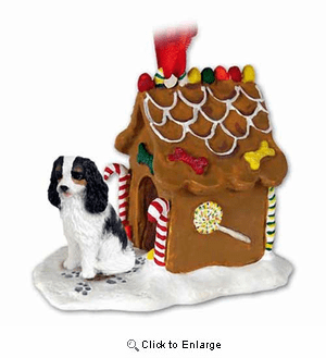 Cavalier King Charles Spaniel Gingerbread House Christmas Ornament Black-White