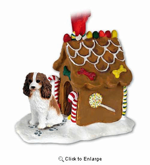Cavalier King Charles Spaniel Gingerbread House Christmas Ornament Brown-White