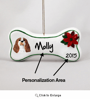Cavalier King Charles Spaniel Personalized Dog Bone Christmas Ornament