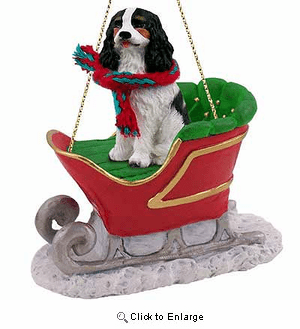 Cavalier King Charles Spaniel Sleigh Ride Christmas Ornament Black-White