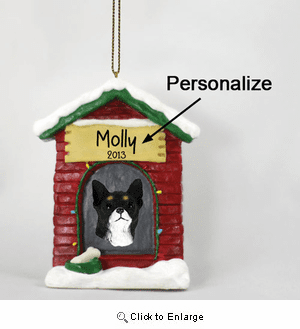 Chihuahua Personalized Dog House Christmas Ornament Black-White